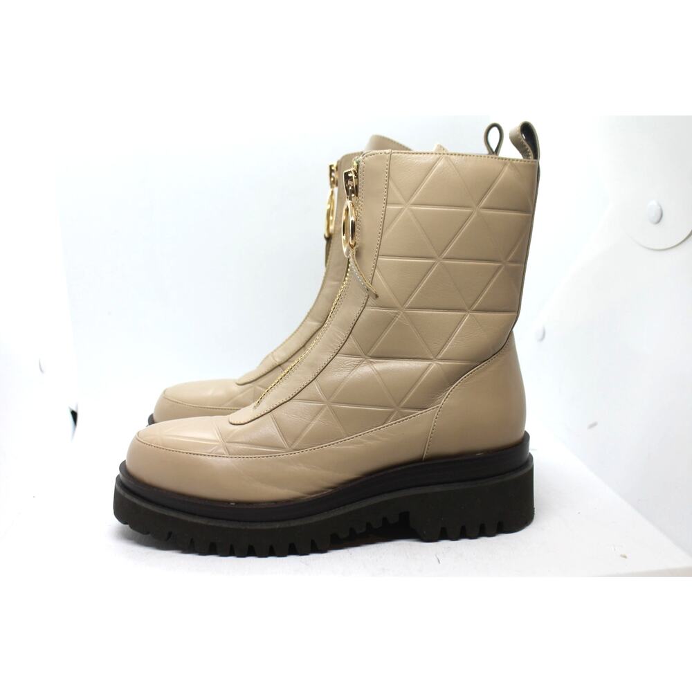 Lola Cruz Beige Quilted Leather Zip Up Combat Boots sz 37 EU / 8 US